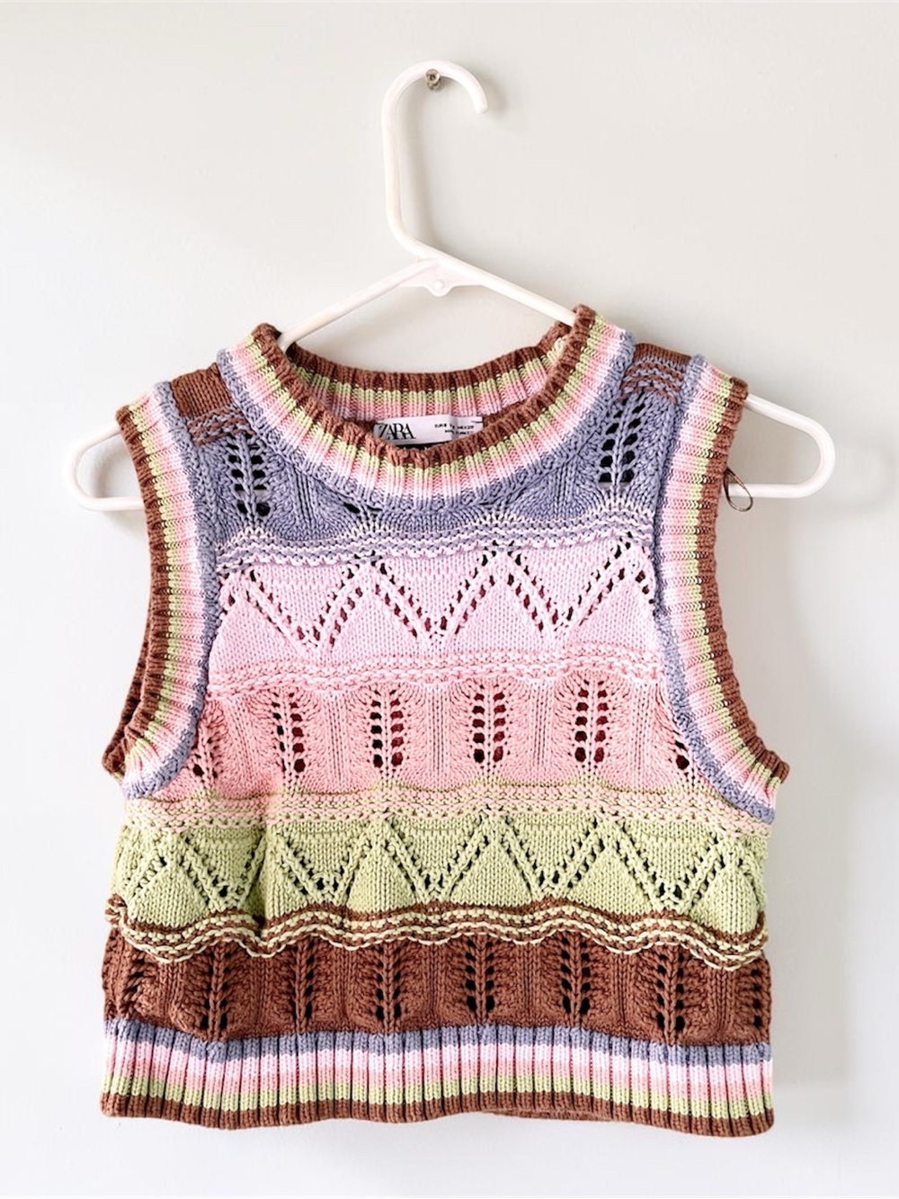 Zara Pastel Striped Crochet Knit Summer Sleeveless Vest